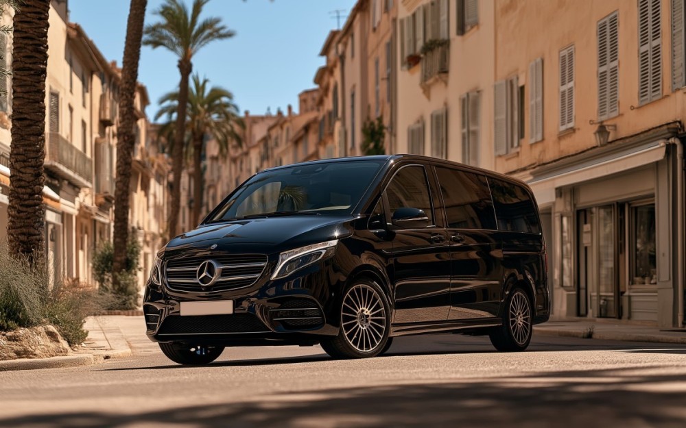 Mercedes Classe V utilisée pour un service de chauffeur VTC dans les rues de La Ciotat